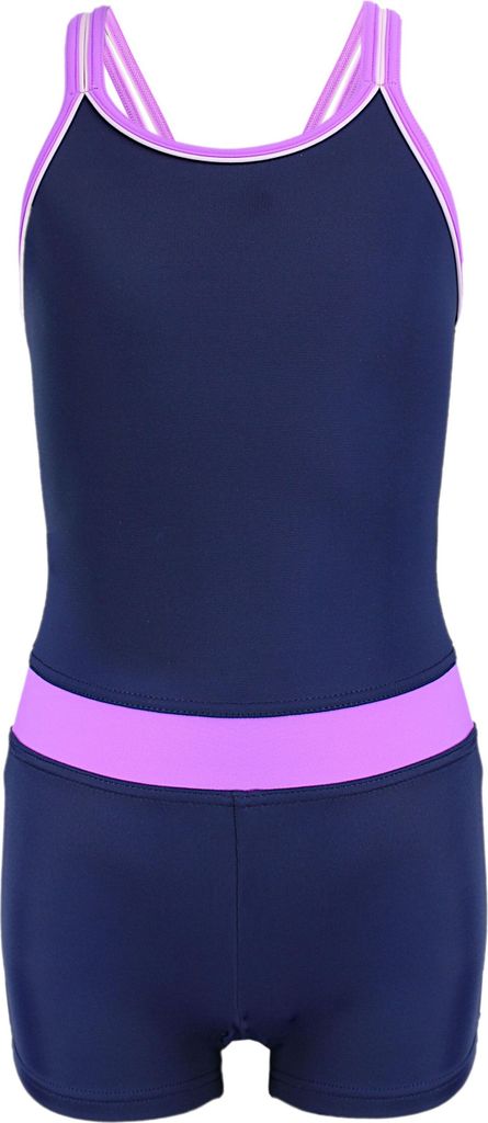 Aquarti Mädchen Badeanzug mit Bein Racerback , Farbe: Dunkelblau / Lila, Größe: 158