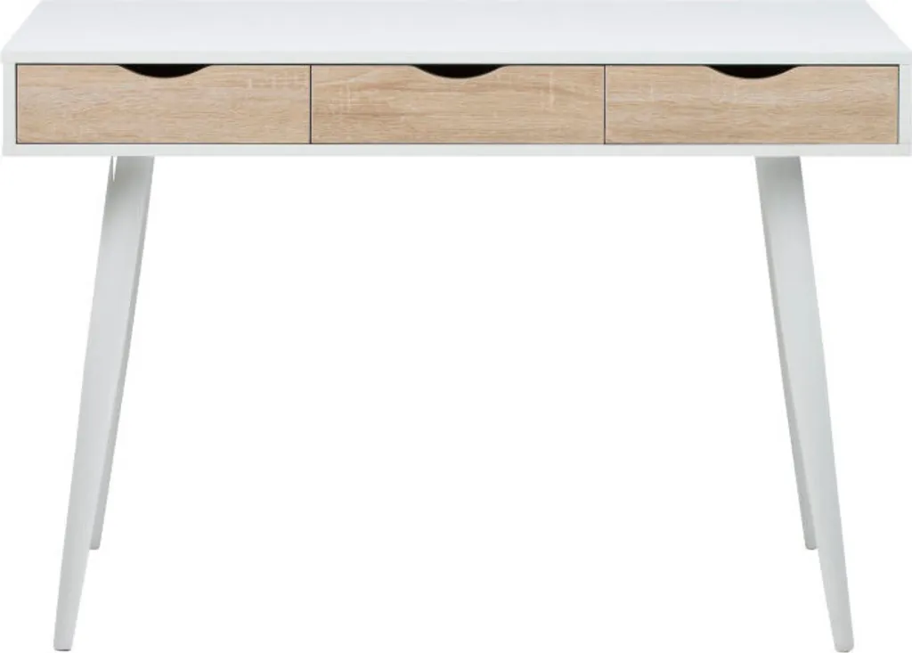 Bureau blanc 3 tiroirs chêne Nete avec structure métal robuste - 120x60 cm