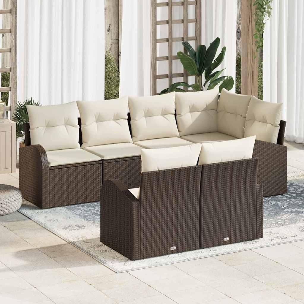 Maison Exclusive - Gartensofa-set mit Kissen 7 pcs Braun und Weiß Poly-Rattan