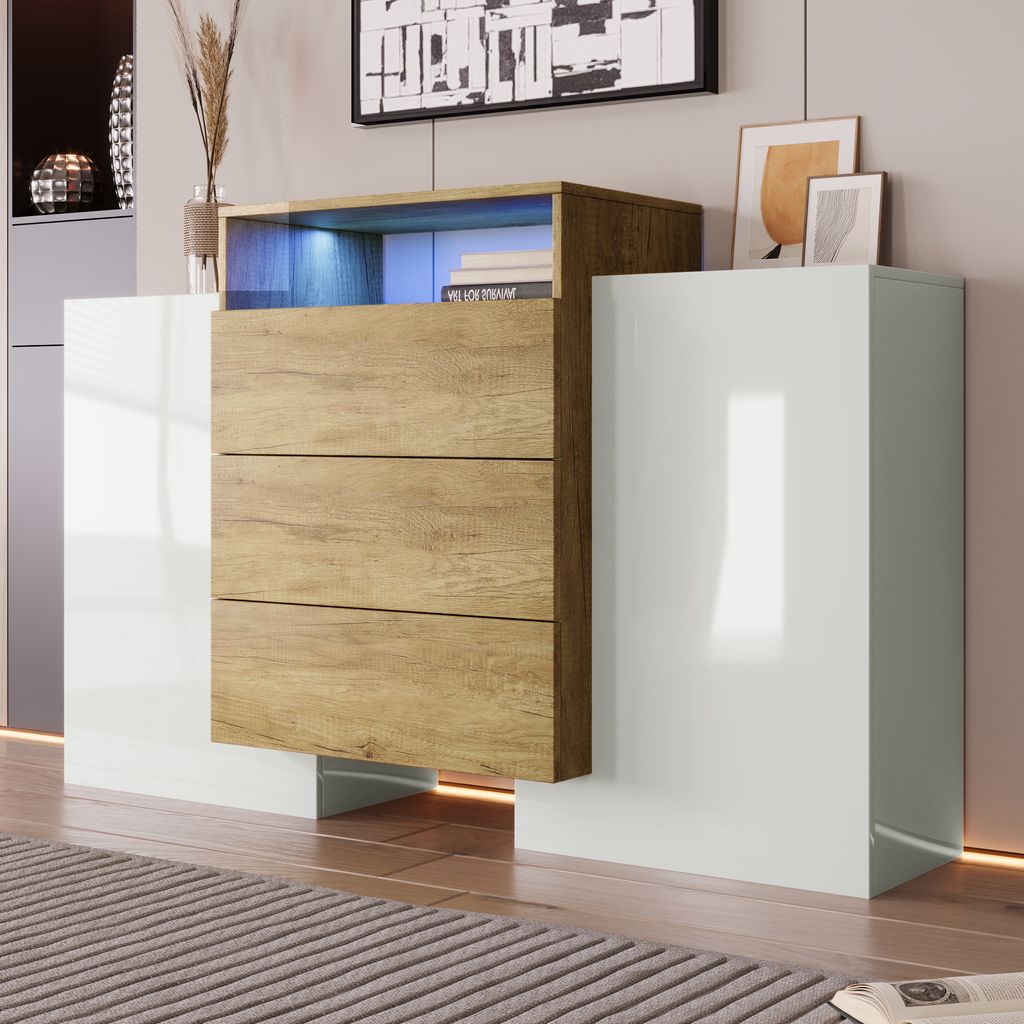 okwish Sideboard mit Schubladen, Kommode, Buffet, Kommode, Multifunktionsschrank, Standschrank, weiß, 140 x 30 x 90,5 cm, Holz