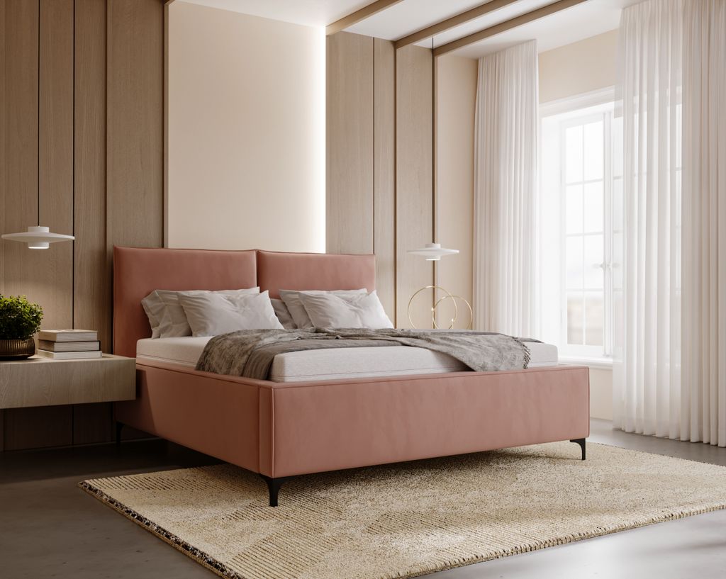 Doppelbett LINZ 160x200 cm, schönes Polsterbett auf hohen Beinen mit Bettkasten - Magic Velvet 2269 (Rosa)