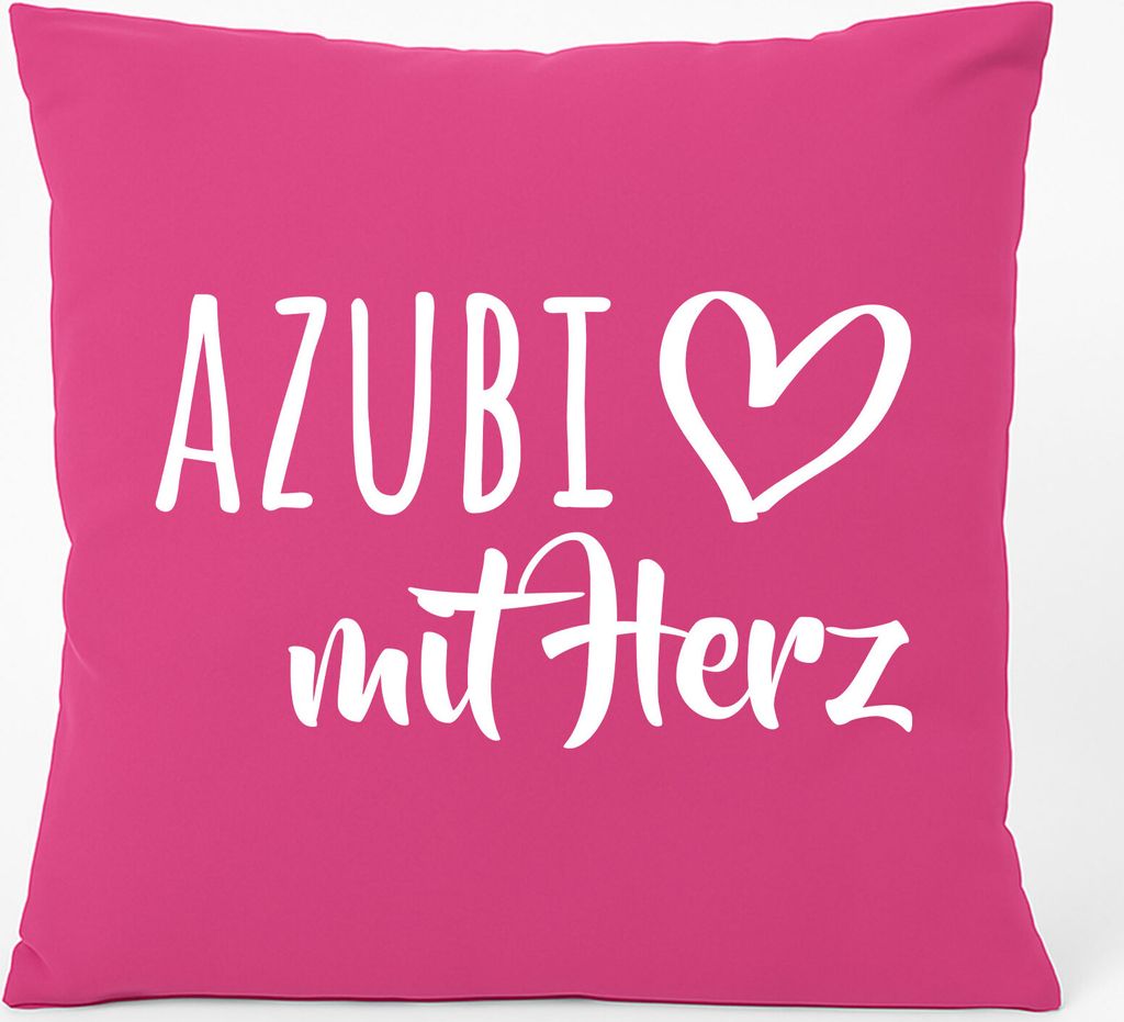 Huuraa Kissen Azubi mit Herz 40x40cm mit Füllung Fuchsia Baumwolle Dekokissen Geschenkidee