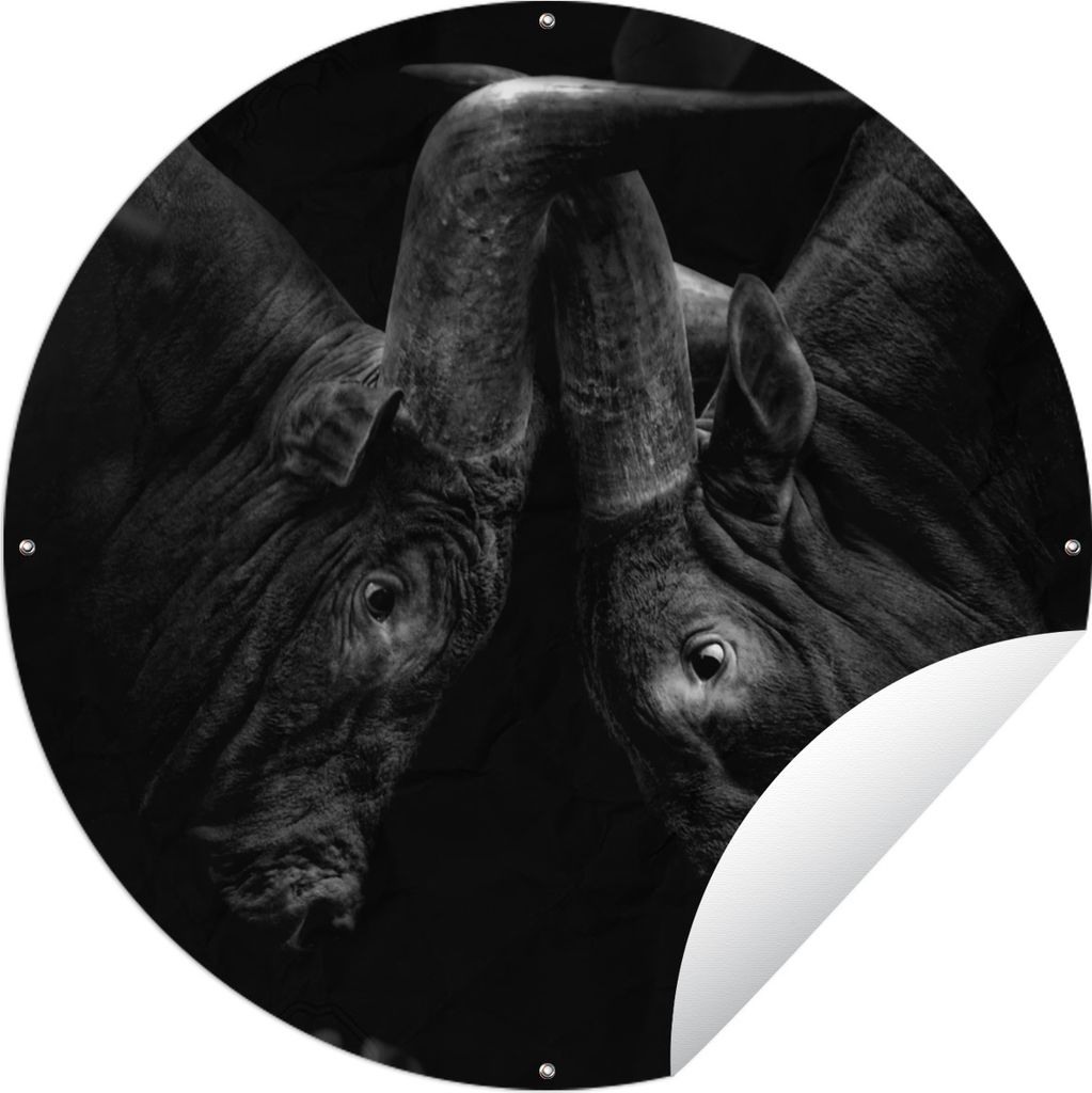 MuchoWow Gartenposter Outdoor-Poster Rund Tiere - Dschungel - Kühe - Schwarz - Weiß Ø 90 cm Gartendeko Rundes Poster draußen