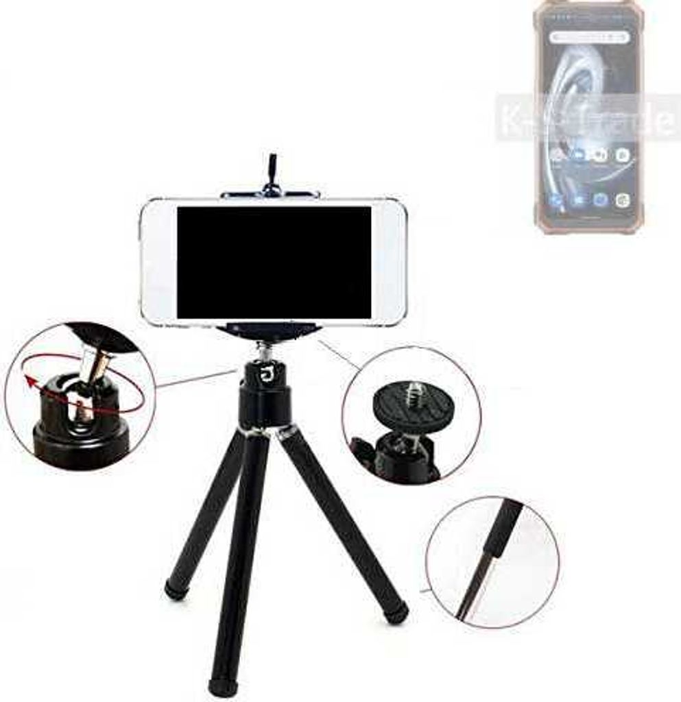 K-S-Trade Smartphone Stativ Dreibein kompatibel mit Blackview BV7100 Tripod aus Aluminium Klemmstativ Stativ Adapter für Mobiltelefone schwarz 1x