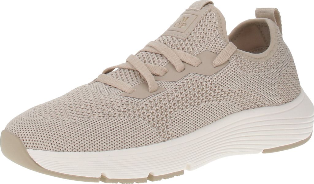 A single beige sneaker is shown from a side angle against a white background.