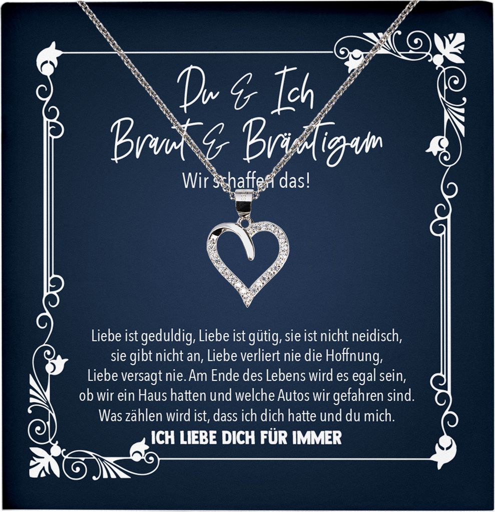 22Feels Echt Silber Halskette - Du und Ich - Braut Geschenk von Bräutigam Frauen Schmuck Set Hochzeit Verlobte Vorfreude - Herz Anhänger, Karte
