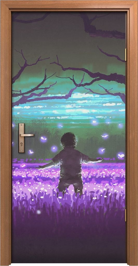 Türposter 90x200 cm Türaufkleber Türtapete Türfolie Klebefolie Nacht Wald gruselig Landschaft Junge
