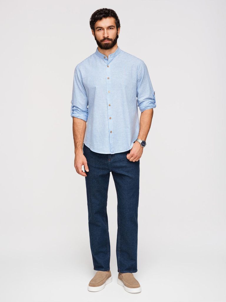 OMBRE Hemd Regular Fit Stehkragen Modern OM-SHCS-0189 blue L