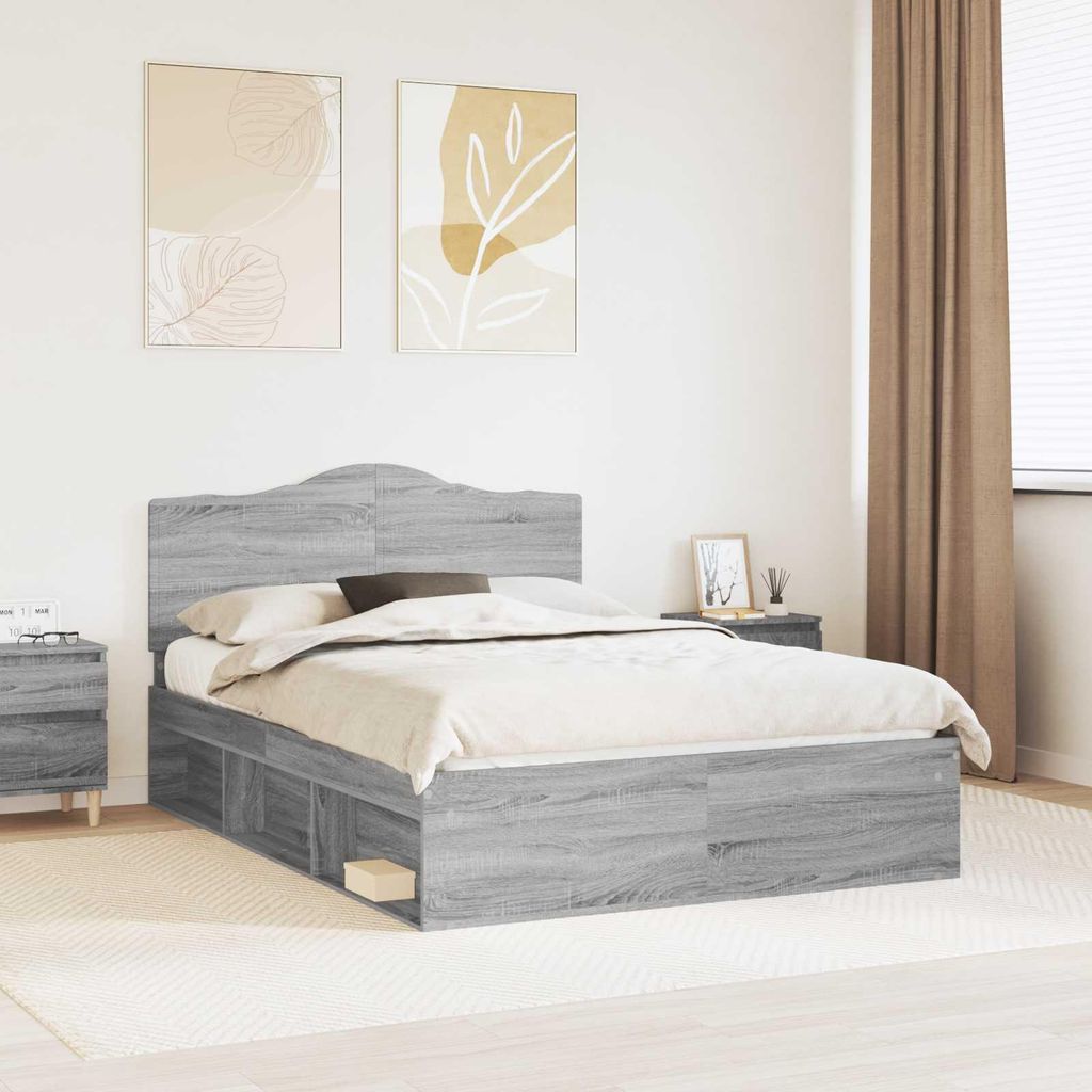 Maison Exclusive - Bettrahmen Graues Sonoma 150 x 200 cm Massives Kiefernholz