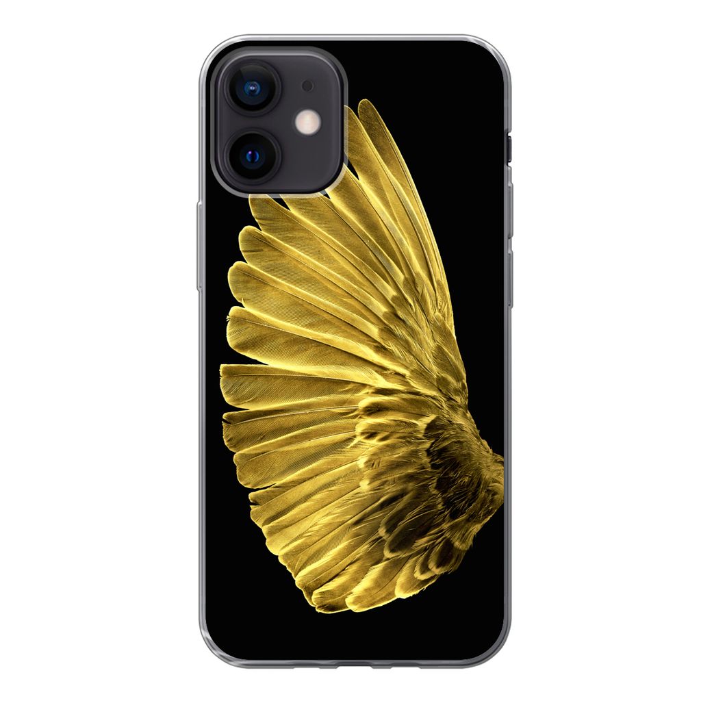 MuchoWow Handyhülle Schutzhülle Hülle für iPhone 12 Goldene Flügel auf schwarzem Hintergrund Silikon Softcase Handy Hülle - Schutzhülle