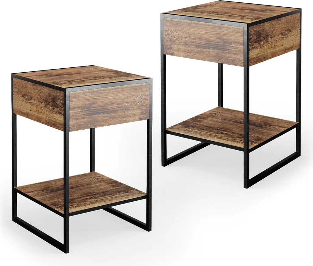 Table de chevet Vicco Fyrk Bois Antique Set de 2, Modèle 34133 Robuste