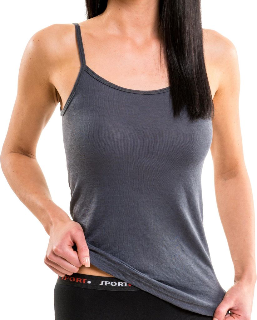 HERMKO 61560 Damen Funktions Wäsche Unterhemd Shirt Träger Top, schnelltrockenend und atmungsaktiv, Farbe:graphit, Größe:32/34 (XS)