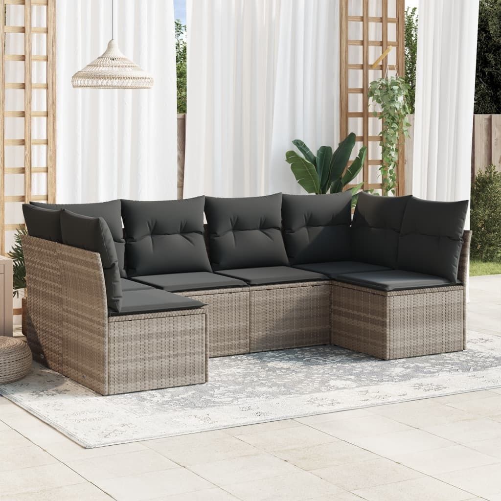 Maison Exclusive - 6-tlg. Garten-Sofagarnitur mit Kissen Hellgrau Poly Rattan
