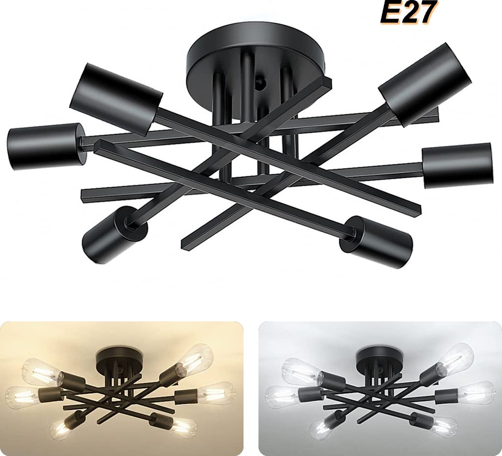 Lampada a soffitto E27 6 Flamming, plafoniera retrò senza Immagine del prodotto 