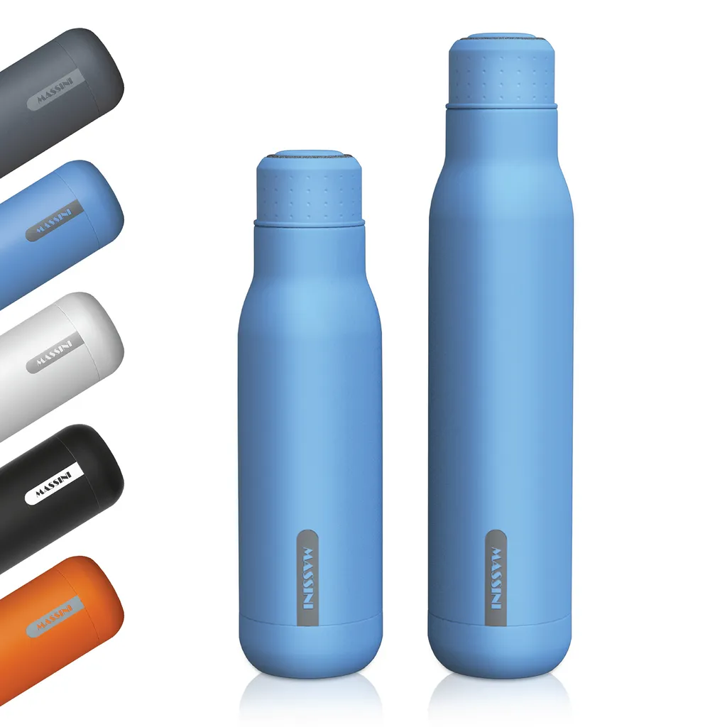 Bouteille isotherme 500 ml bleue et gourde sport étanche en inox Massini