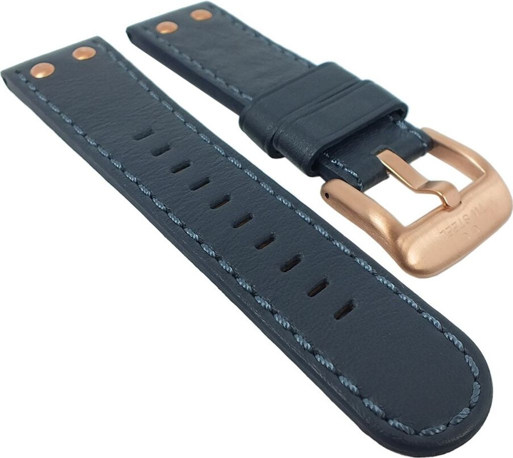 TW STEEL Ersatzband 22mm | Pilot Ø 45mm Leder blau / roségold TW404