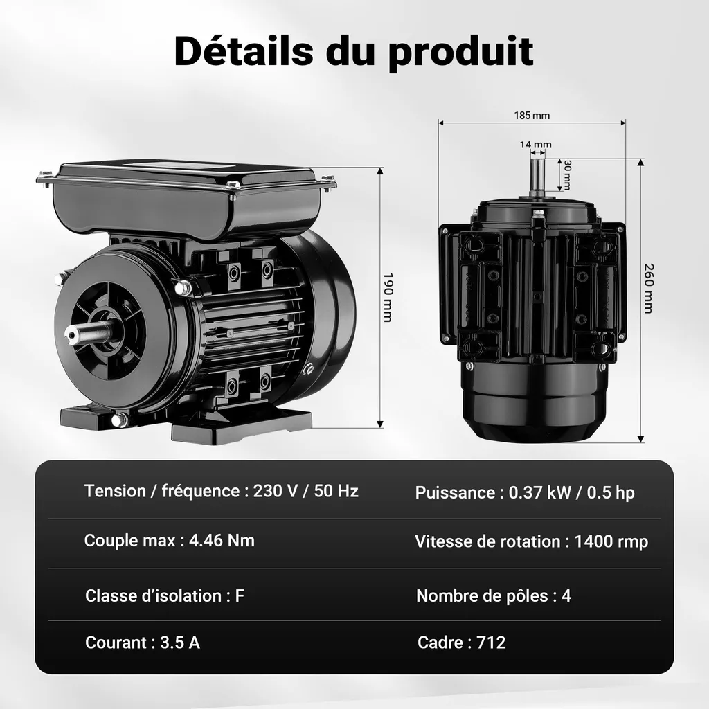 Moteur Électrique 4 Pôles Asynchrone à Faible Vibration et Haute Fixation - 3