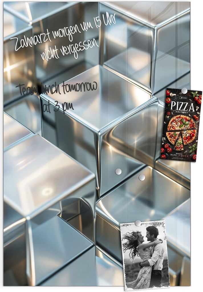 Magnettafel 40x60cm Pinnwand Whiteboard beschreibbar - Metallische Würfel
