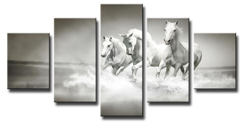 5549 Pferde am Strand Leinwandbild 5-teilig 160x80 cm
