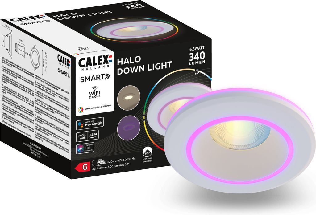 Calex Smart LED Einbaustrahler Halo, Weiß, RGB-Farben & Produktbild 