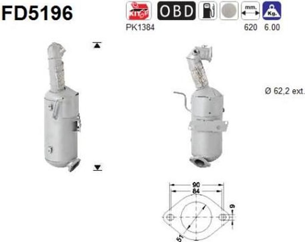 AS FD5196 Ruß-/Partikelfilter, Abgasanlage OE 55567233 kompatibel mit Aveo, Astra J