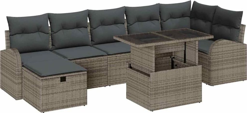 Garten-Sofa-Set mit Kissen mit Speicher 8 pcs Grau Poly Rattan
