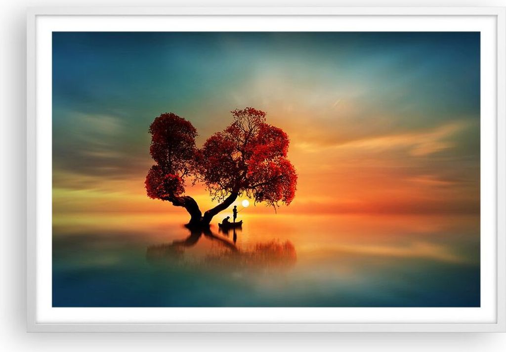 Gerahmtes Poster - Weißer Rahmen - See Natur Nacht - Produktbild 
