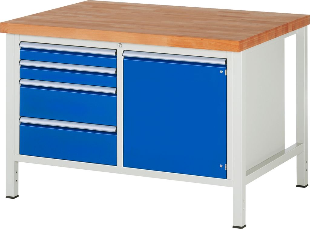 Rau Werkbank höhenverstellbar 8470A2, B1250xT900xH840-1040mm, 4x Schublade-TA, 1x Tür