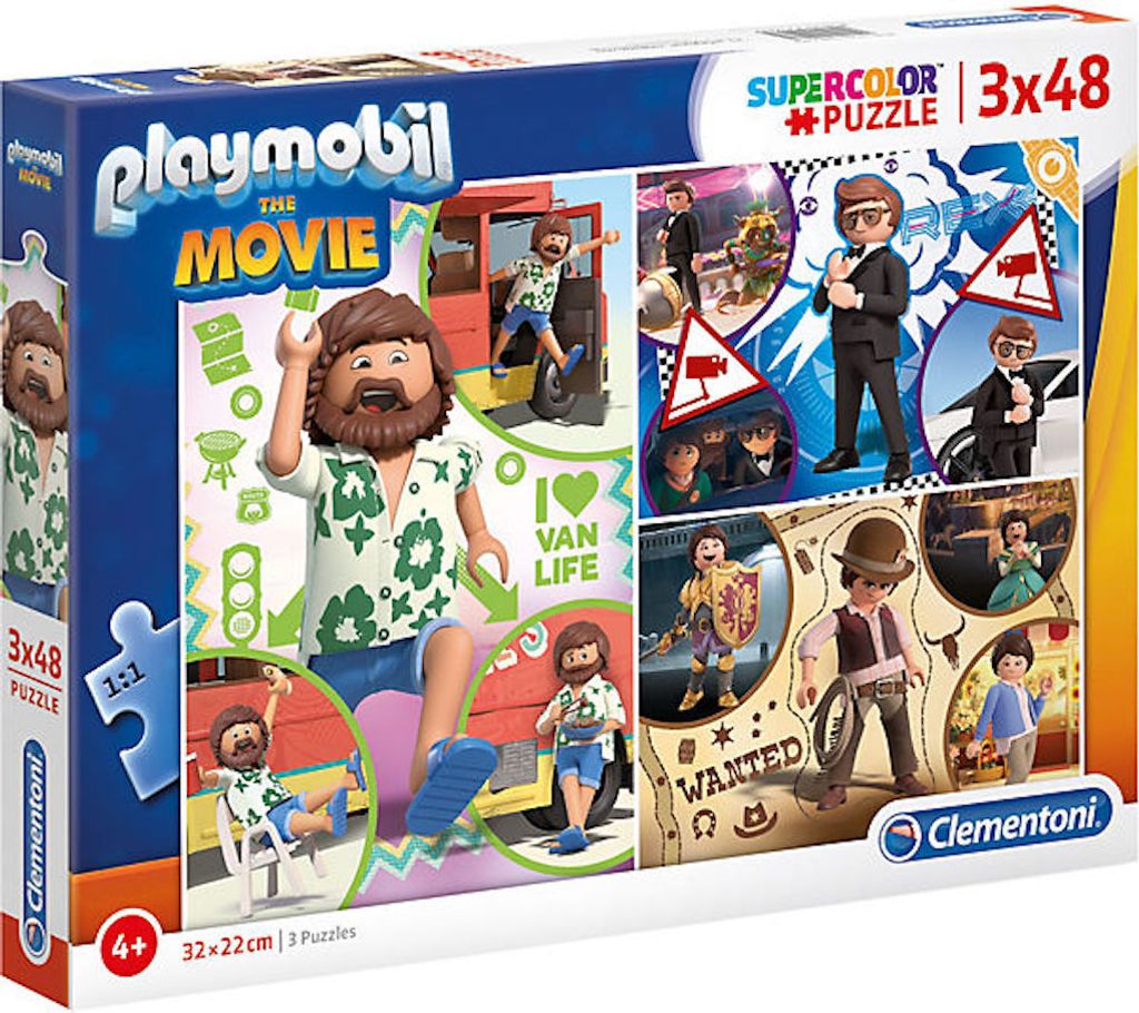Clementoni 25243 - Supercolor Puzzle - PLAYMOBIL The Movie (3 x 48 Teile)