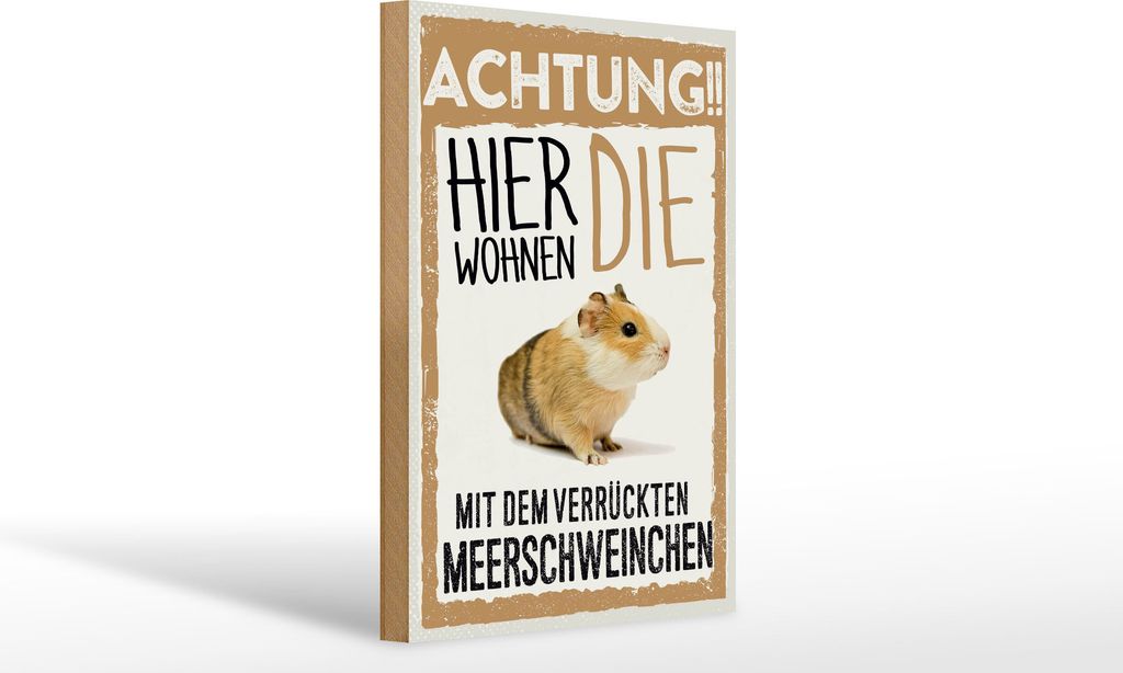 Holzschild Achtung hier Meerschweinchen, 30 x 20 cm, Holzschilder Nagetiere Stall