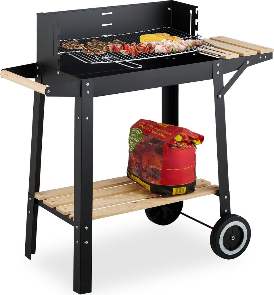 Relaxdays Grill mit Rädern, 2 Ablagen, höhenverstellbarer Produktbild 