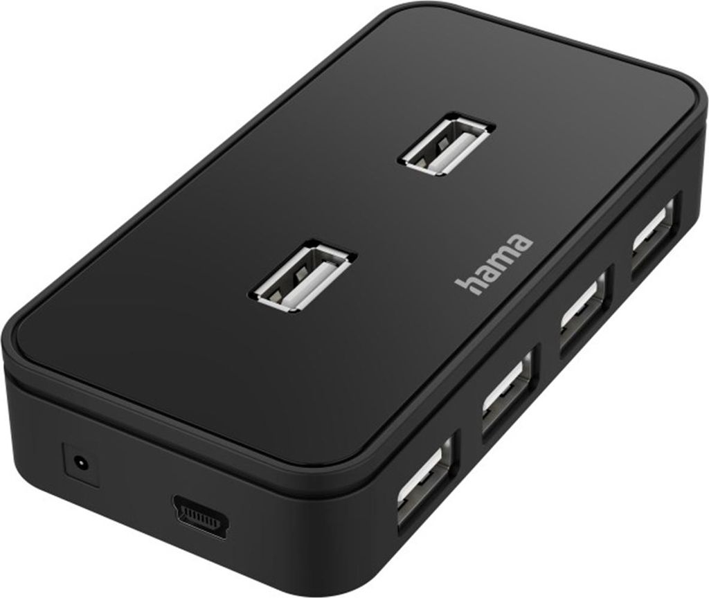Hama USB-Hub 7 Ports, USB 2.0, inkl. Kabel und Netzteil