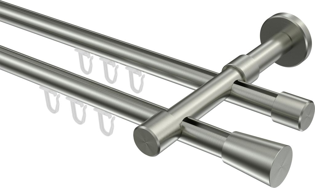 Interdeco Innenlaufstange / Gardinenstange mit Innenlauf Edelstahl-Optik, Typ Sinux Carelli (Konus), 16 mm Ø 2-läufig, 420 cm