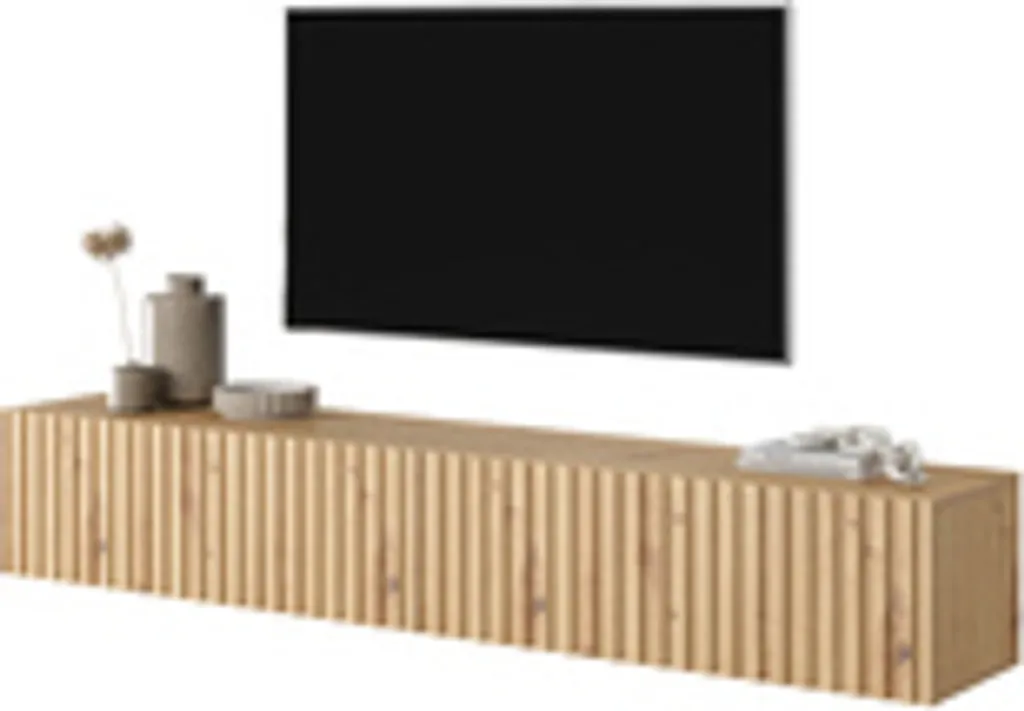 Meuble TV Selsey Telire chêne Wotan aspect tasseaux largeur 175 cm