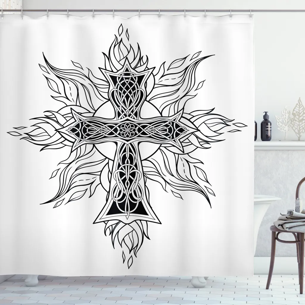 Tenda Doccia Gotica ABAKUHAUS 175x200 - Design Flames Bianco e Nero