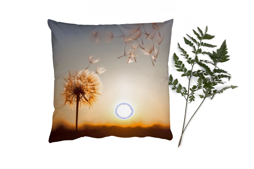 MuchoWow Zierkissen Sofakissen Wohnzimmer Dekokissen 60x60 cm Löwenzahn - Sonne - Sonnenuntergang - Sitzfläche - Foto Polster