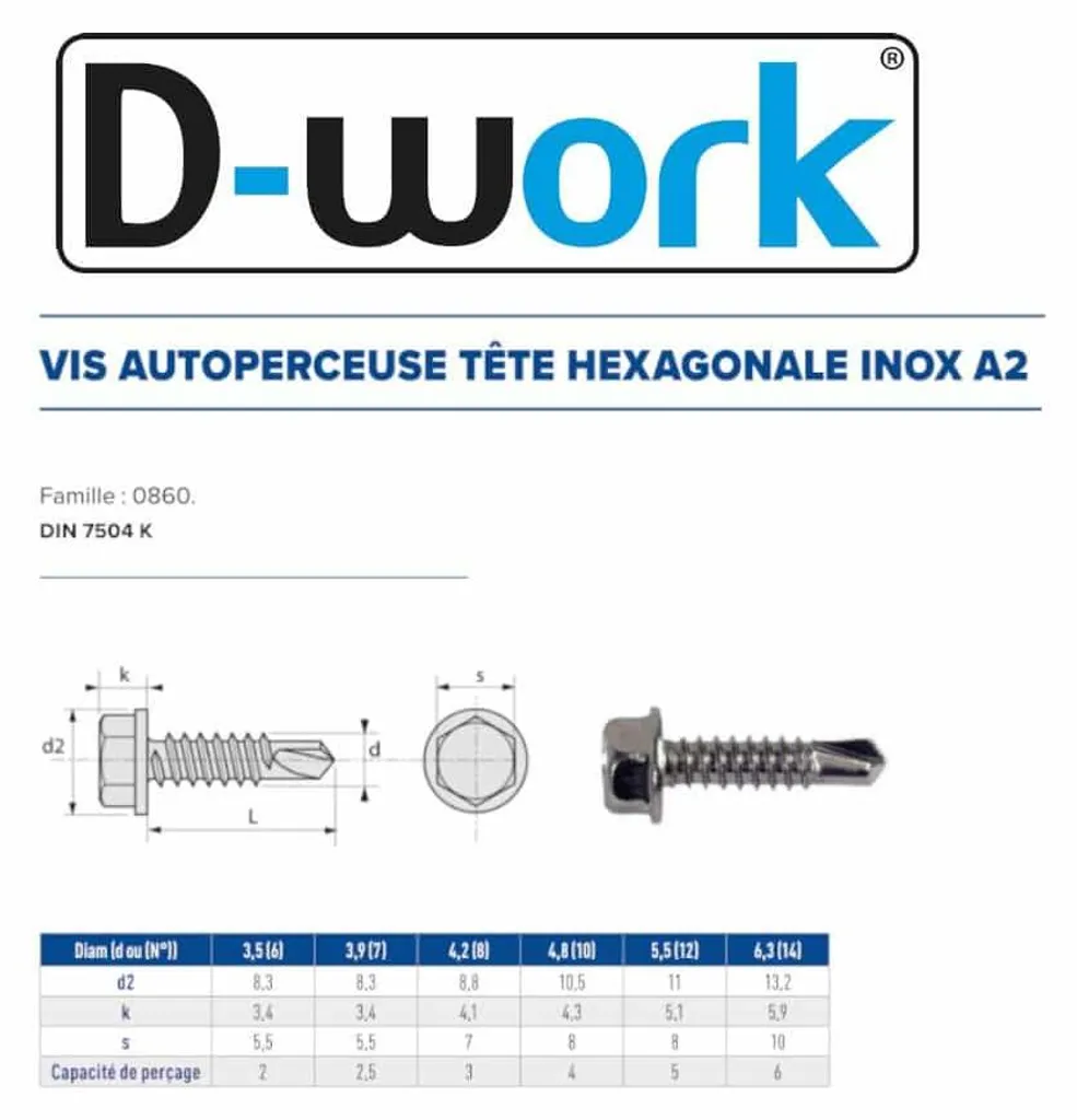 Vis Autoperceuses Inox pour Bardage Métallique et Toiture 4.8 x 45 mm - 200p