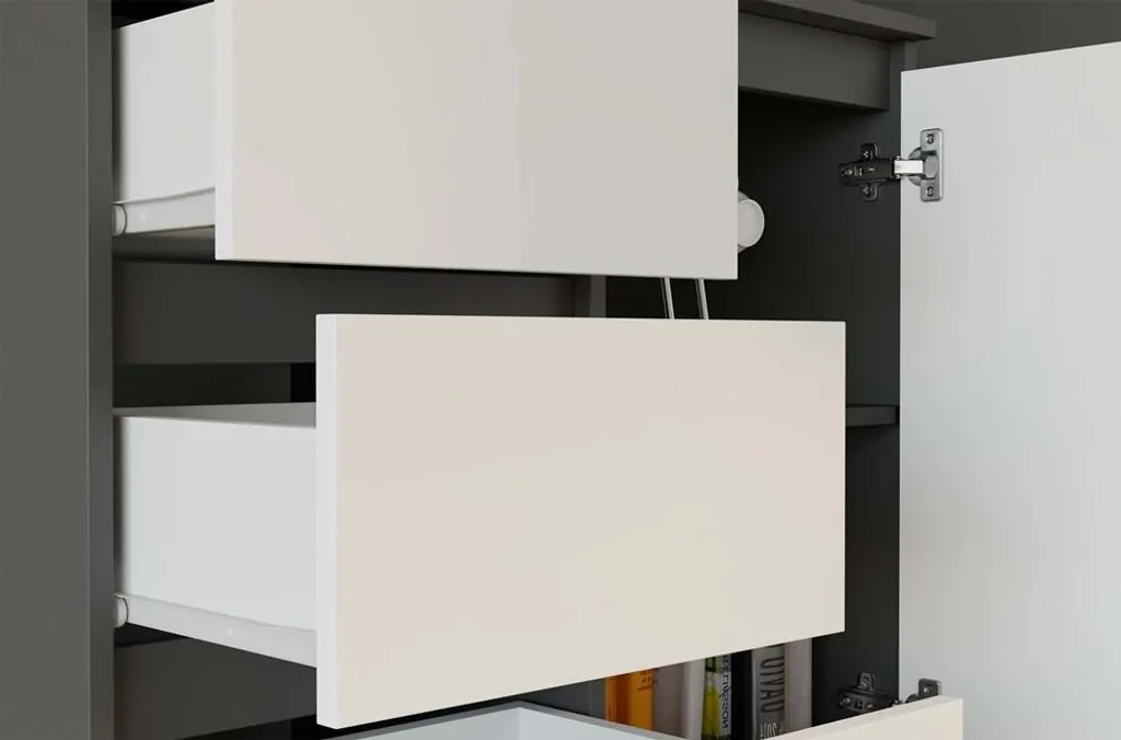 Commode étroite ELBE Anthracite et Blanc - Meuble de Rangement Gain de Place - 8