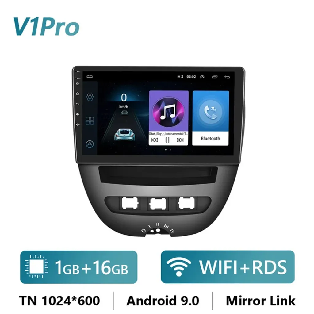 Autoradio Android avec Navigation GPS Intégrée 1 DIN Écran 16Go