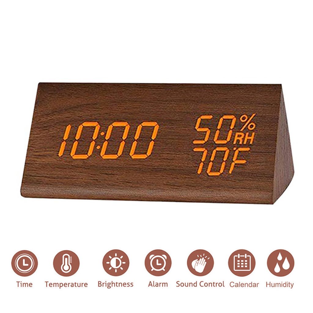 LED Digital Wecker Tischuhr Holz Uhr Nachtlicht Thermometer Snooze Alarm 4 Farbe 