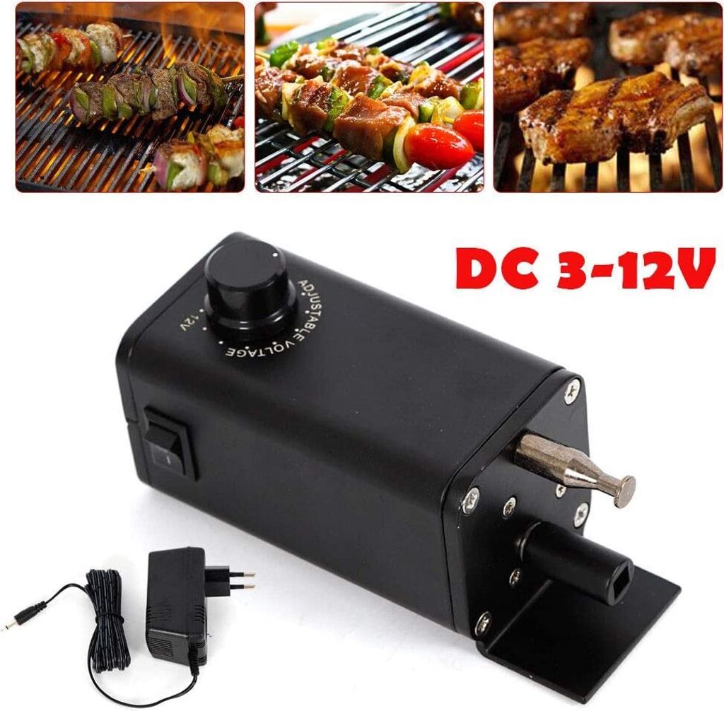 BBQ Grill Motor Grillmaschine Getriebemotor Grillzubehör Schwarz Rotisserie Drehspieß Grillspieß DC 3-12V