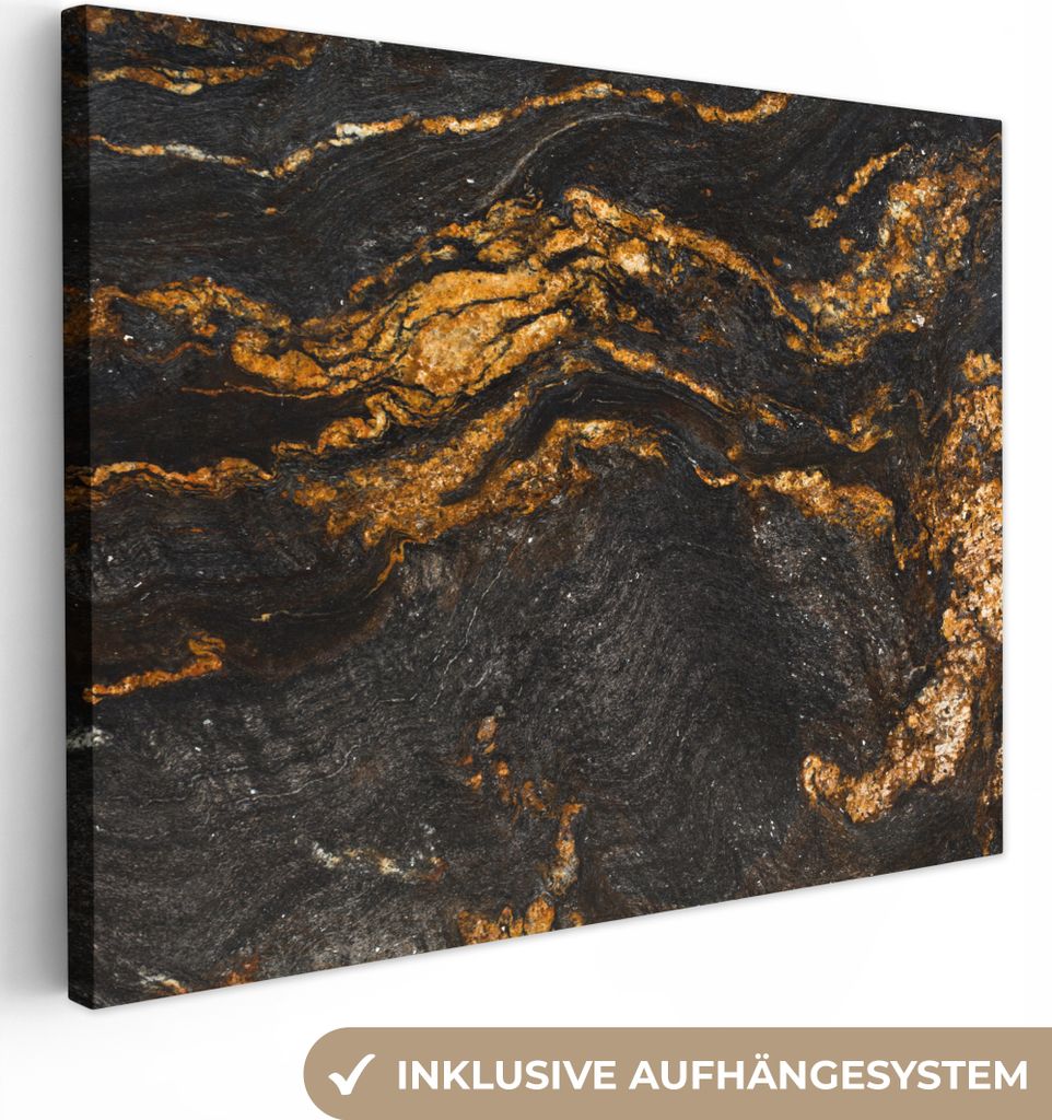 MuchoWow - Leinwandbilder - Marmor - Limette - Schwarz - Gold - Marmoroptik - Luxus, Wandbild, Wanddeko Bilder Wohnzimmer, 120x90 cm