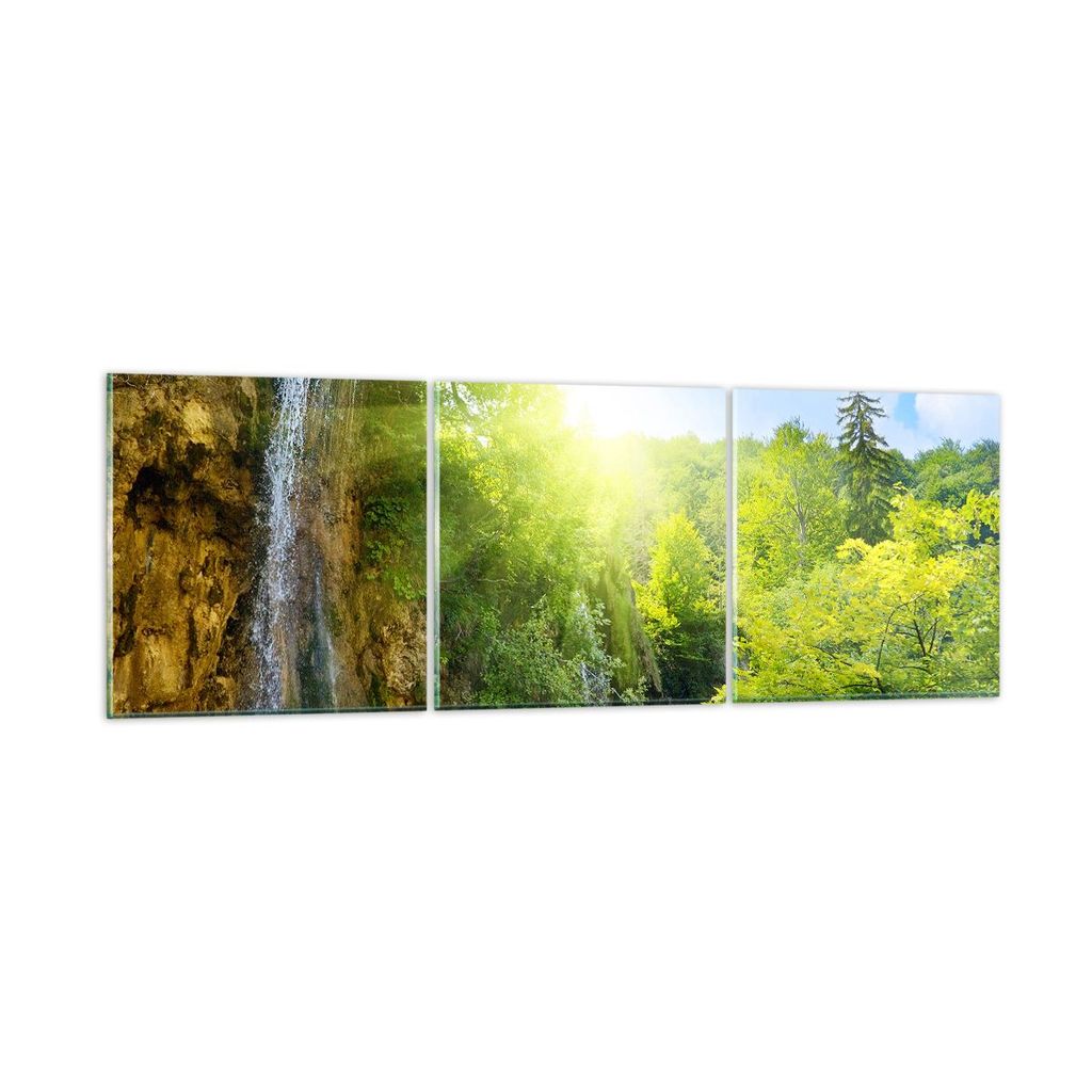 Bilder auf glas - Wasserfall Forrest Himmel - 150x50cm - Glasbilder - Wandbilder - Kunstdruck - zum Aufhängen bereit - Wanddekoration aus Glas - G...