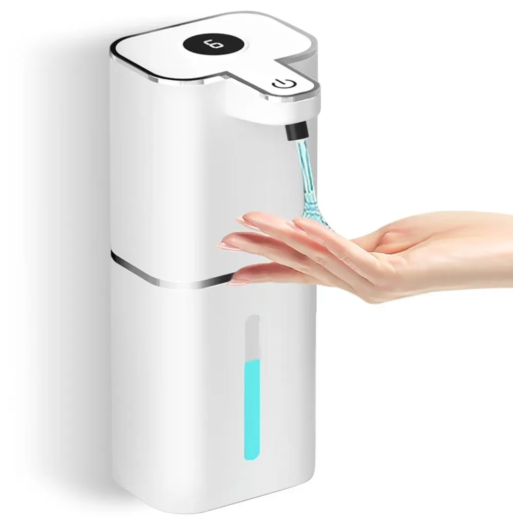 Distributeur de savon électrique blanc mural à 6 niveaux de réglage