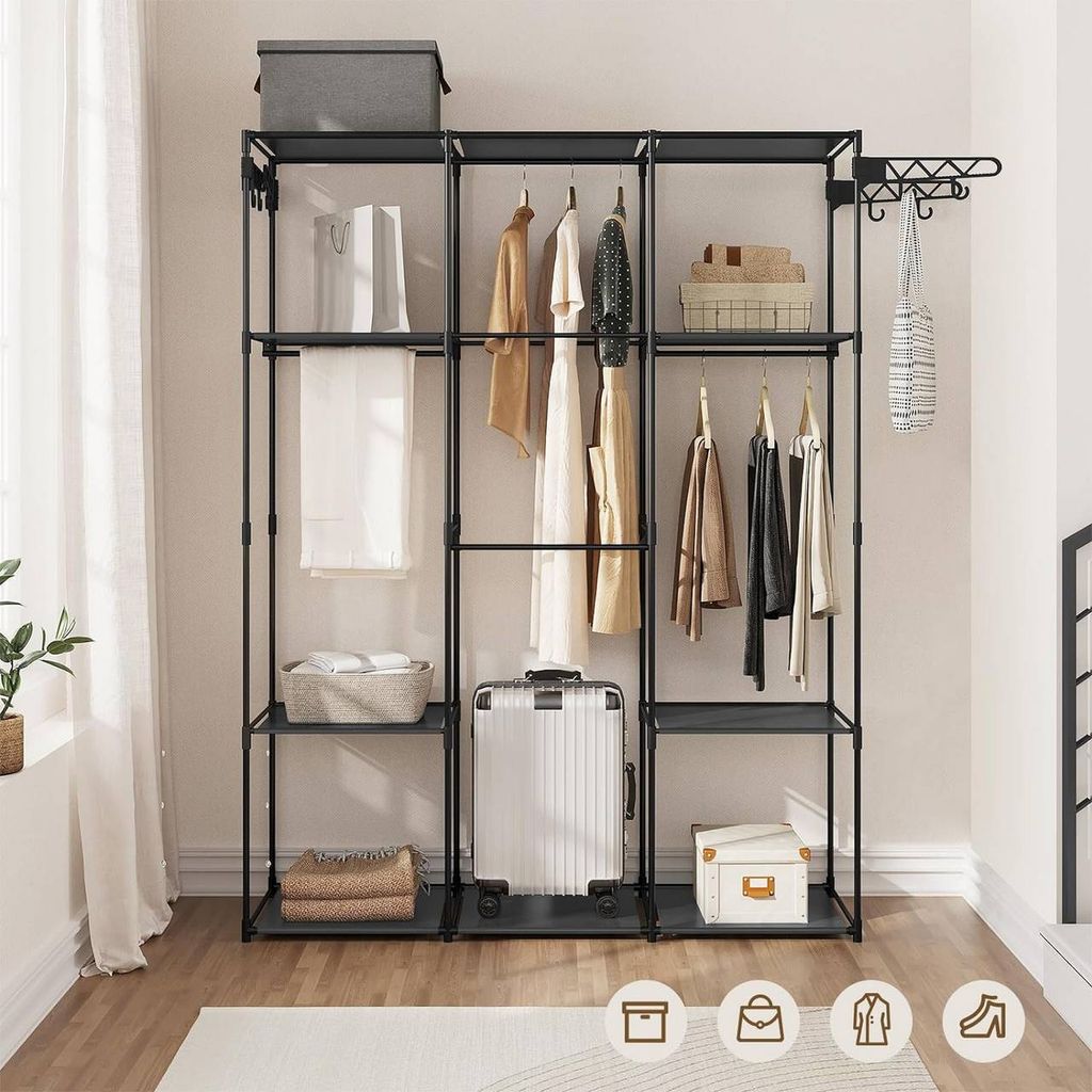 WOLTU Kleiderschrank offen, mit Ablagen Haken, aus Metall, Produktbild 2