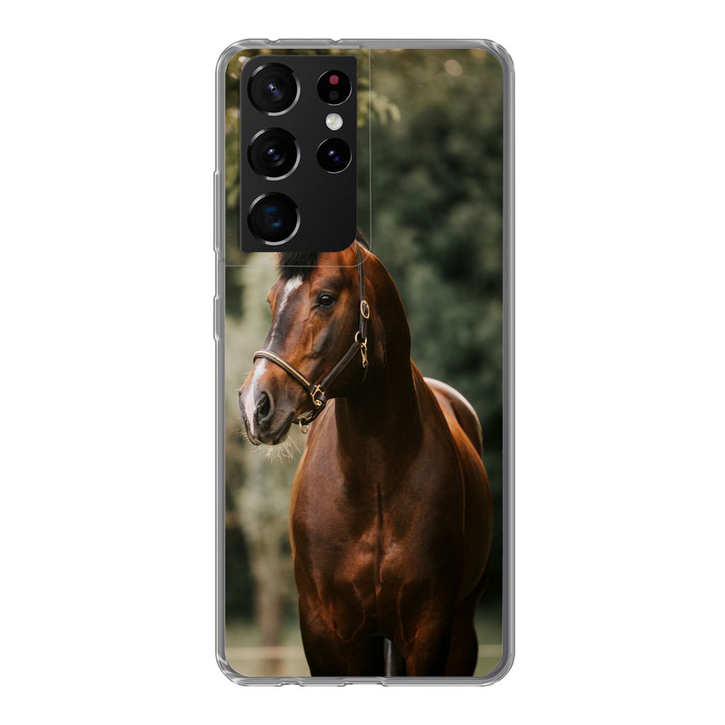 MuchoWow Handyhülle Schutzhülle Hülle für Samsung Galaxy S21 Ultra Pferd - Äste - Porträt Silikon Softcase Handy Hülle - Mobiltelefon