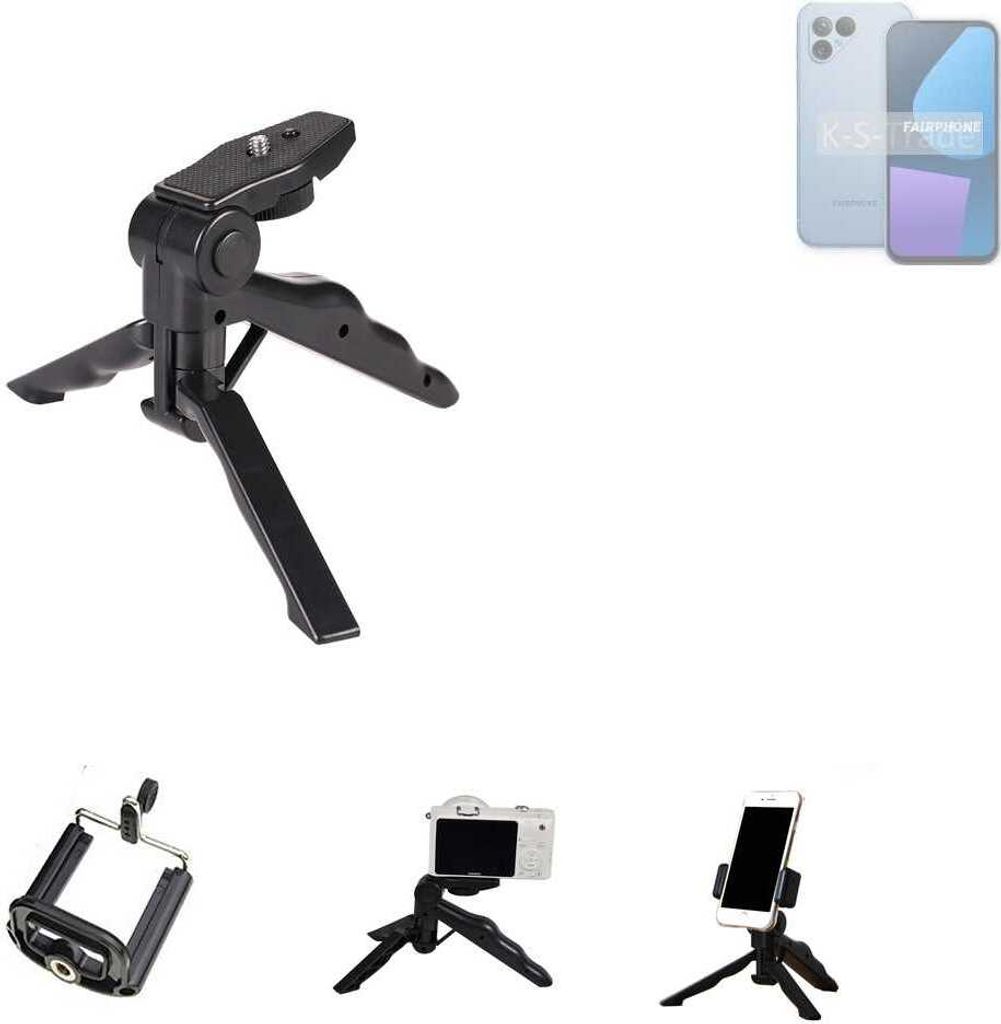 K-S-Trade Stativ Tisch-Ständer Dreibein Handy-Stativ Ständer kompatibel mit Fairphone Fairphone 5 Mini-Stativ Smartphone Tripod Handy-Stativ aus