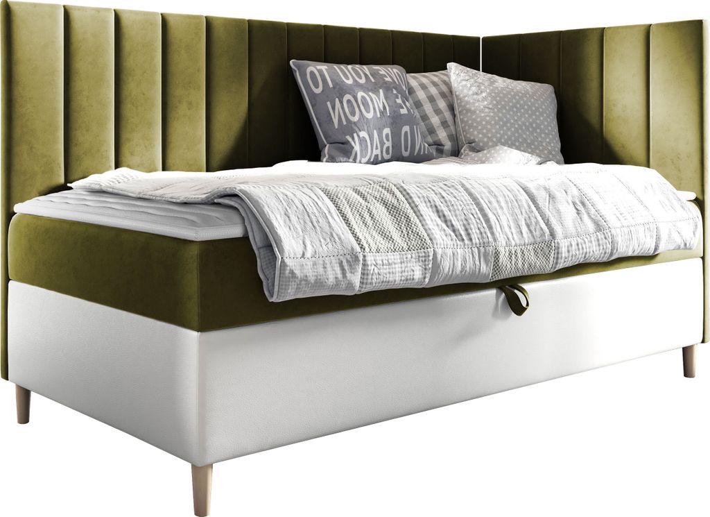 MIRJAN24 Boxspringbett Maja Junior 3 80x200, Einzelbett mit Bonellfederkern, Härtegrad - H3 (Farbe: Soft 017 + Fresh 12, Seite zum Öffnen des Bet...