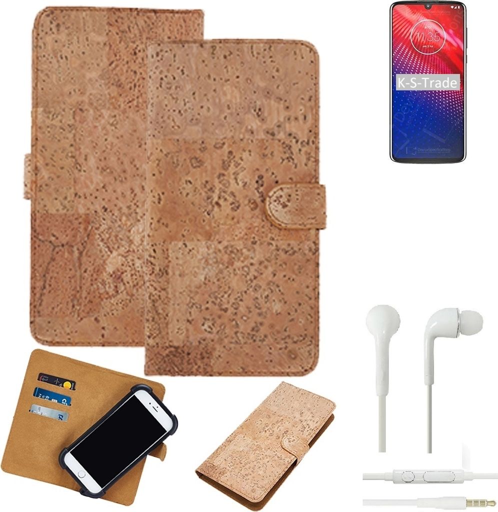 K-S-Trade Hülle kompatibel mit Motorola Moto Z4 + in ear Kopfhörer Kork Handyhülle Cover Schutzhülle TPU Case Bumper in Hellbraun, (1x)
