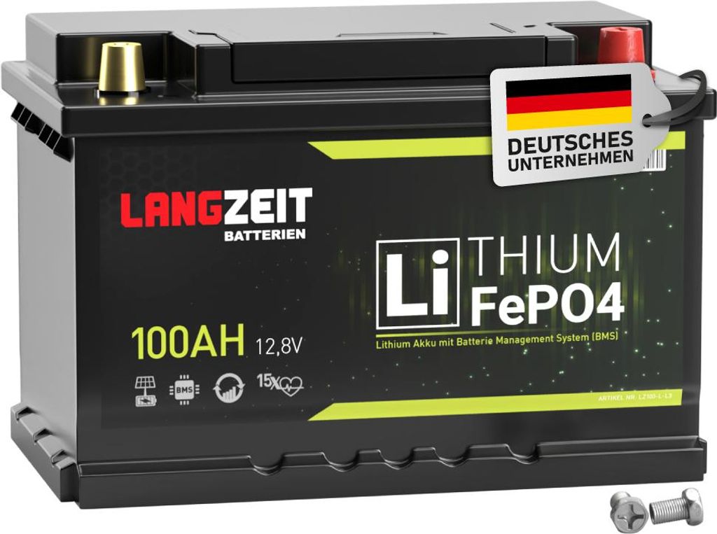 LANGZEIT LiFePO4 100Ah 12V Lithium Batterie Solarbatterie Wohnmobil Solar Bootsbatterie Akku